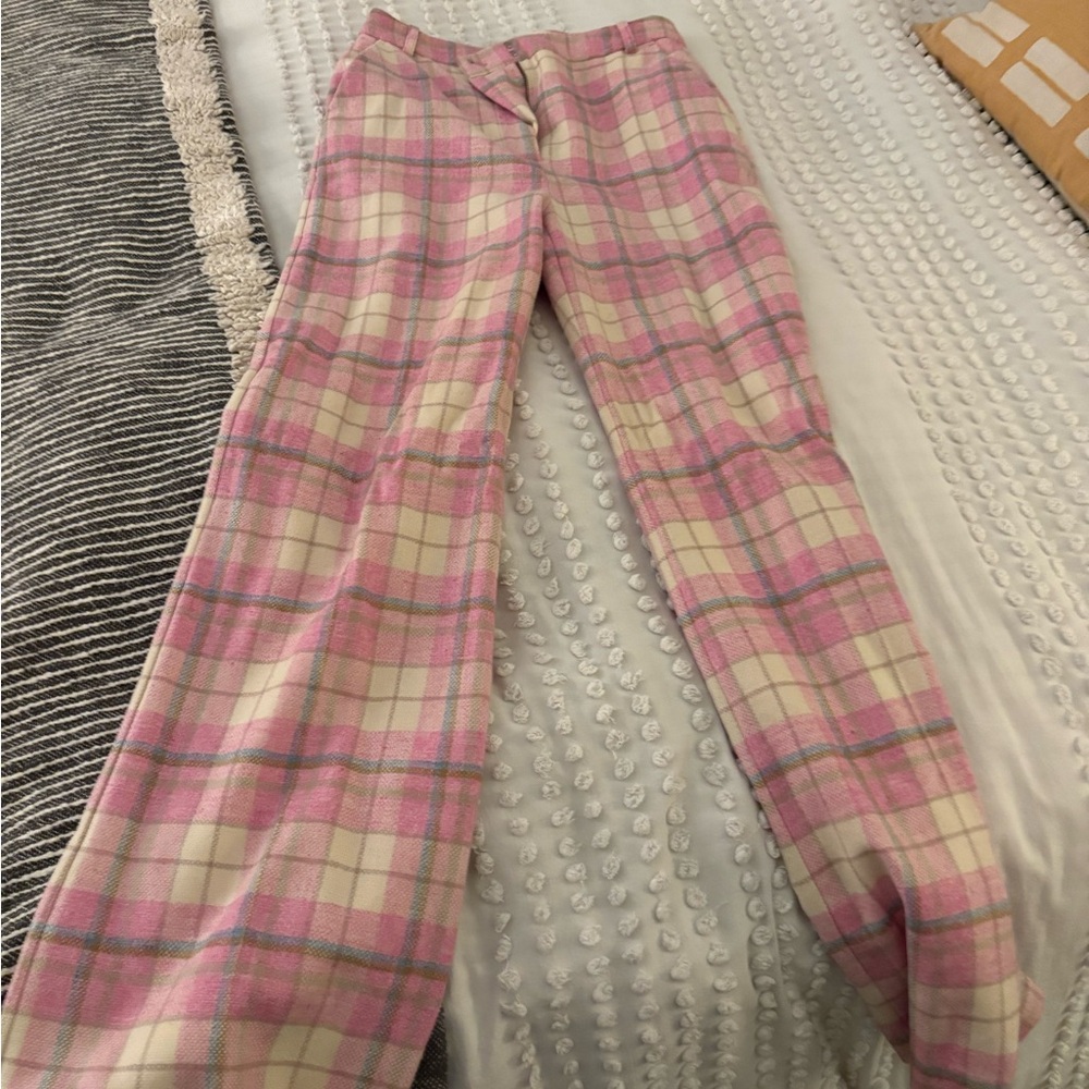 Sezane Pink and Cream Plaid Pants